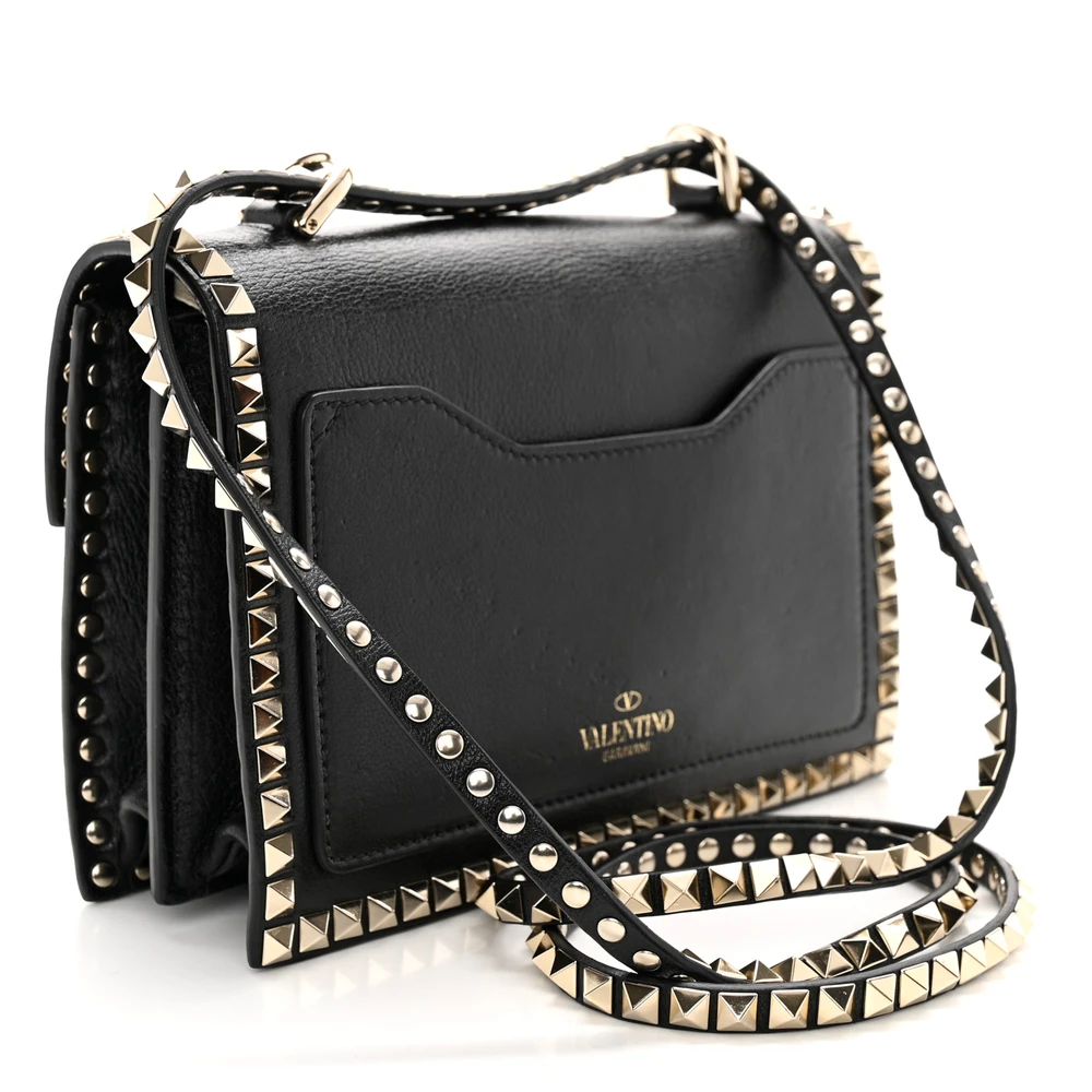 Lushentic Designer Medium Rockstud Shoulder Bag - Black Vitello Leather - Image 3