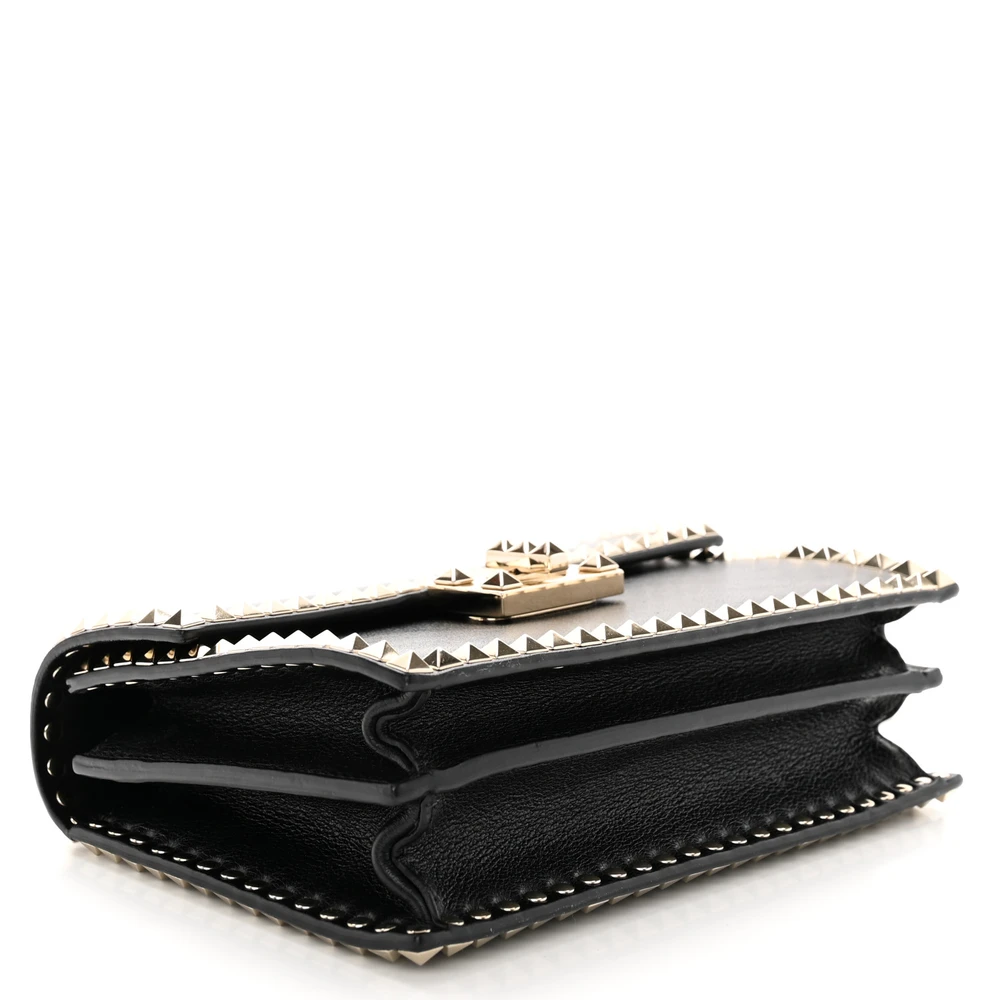 Lushentic Designer Medium Rockstud Shoulder Bag - Black Vitello Leather - Image 6