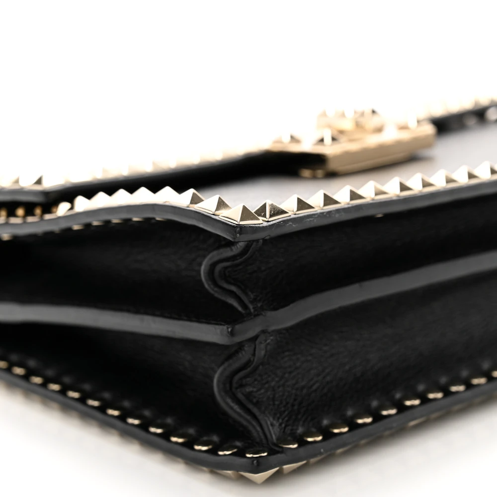 Lushentic Designer Medium Rockstud Shoulder Bag - Black Vitello Leather - Image 4