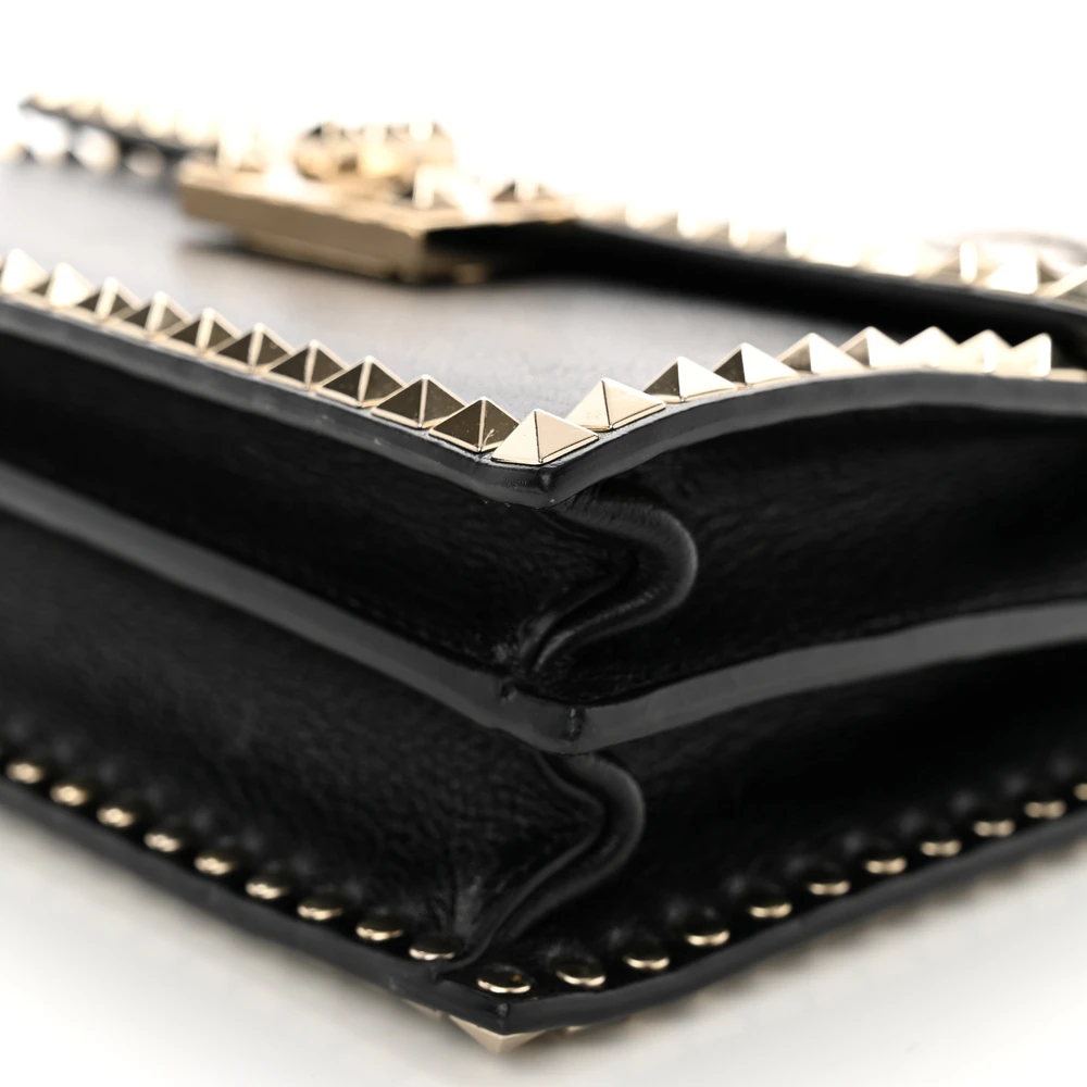 Lushentic Designer Medium Rockstud Shoulder Bag - Black Vitello Leather - Image 5