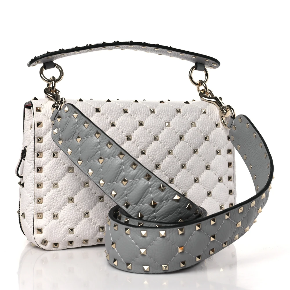Lushentic Grade Replica Medium Rockstud Spike Shoulder Bag White Grey - Image 3