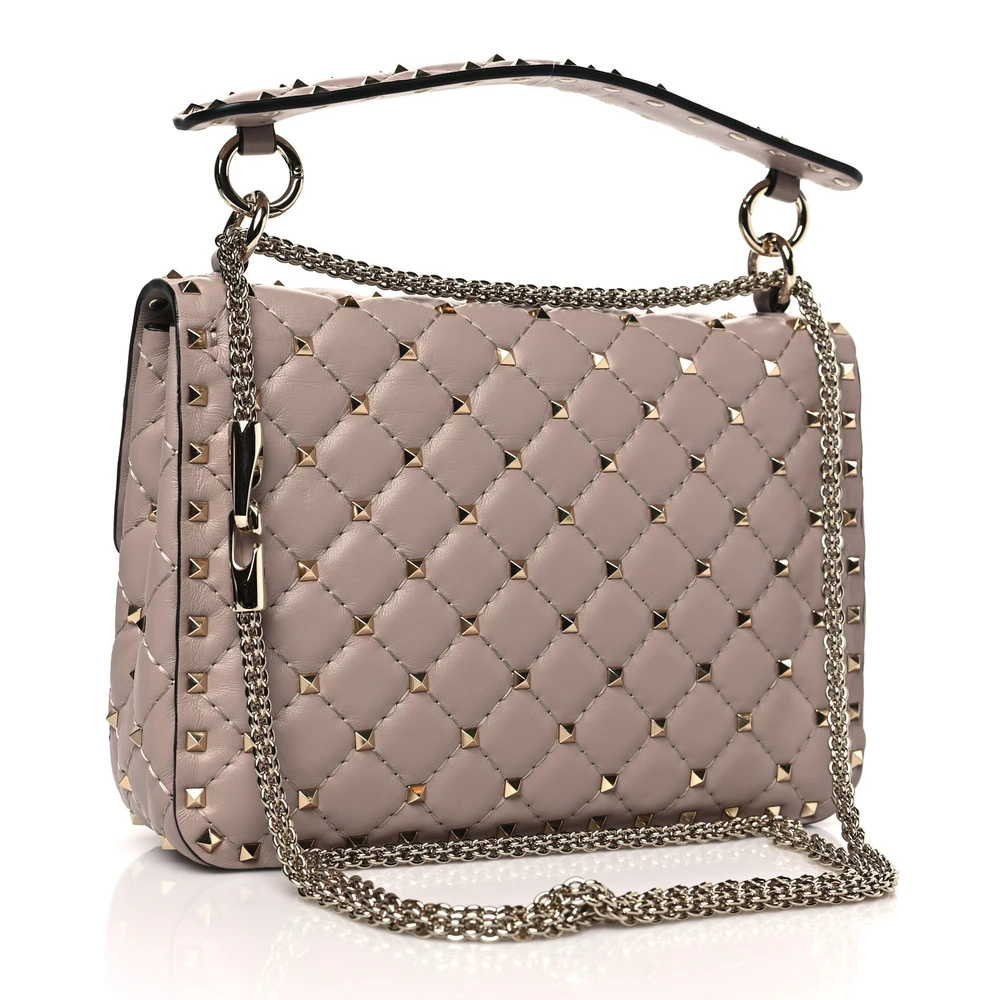 Lushentic Designer Bags: Medium Rockstud Spike Shoulder Bag in Poudre Lambskin - Image 3