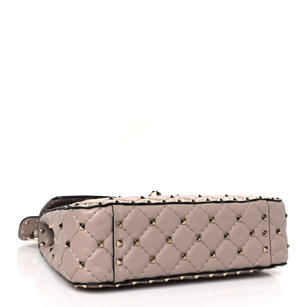 Lushentic Designer Bags: Medium Rockstud Spike Shoulder Bag in Poudre Lambskin - Image 6