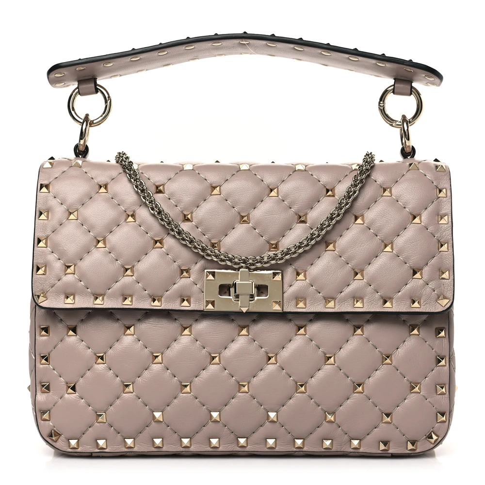 Lushentic Designer Bags: Medium Rockstud Spike Shoulder Bag in Poudre Lambskin