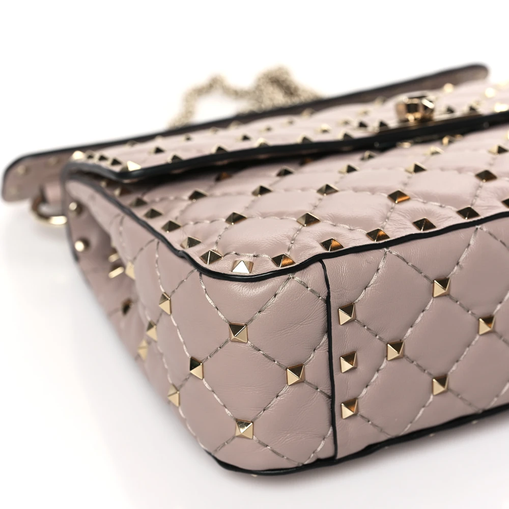 Lushentic Designer Bags: Medium Rockstud Spike Shoulder Bag in Poudre Lambskin - Image 4