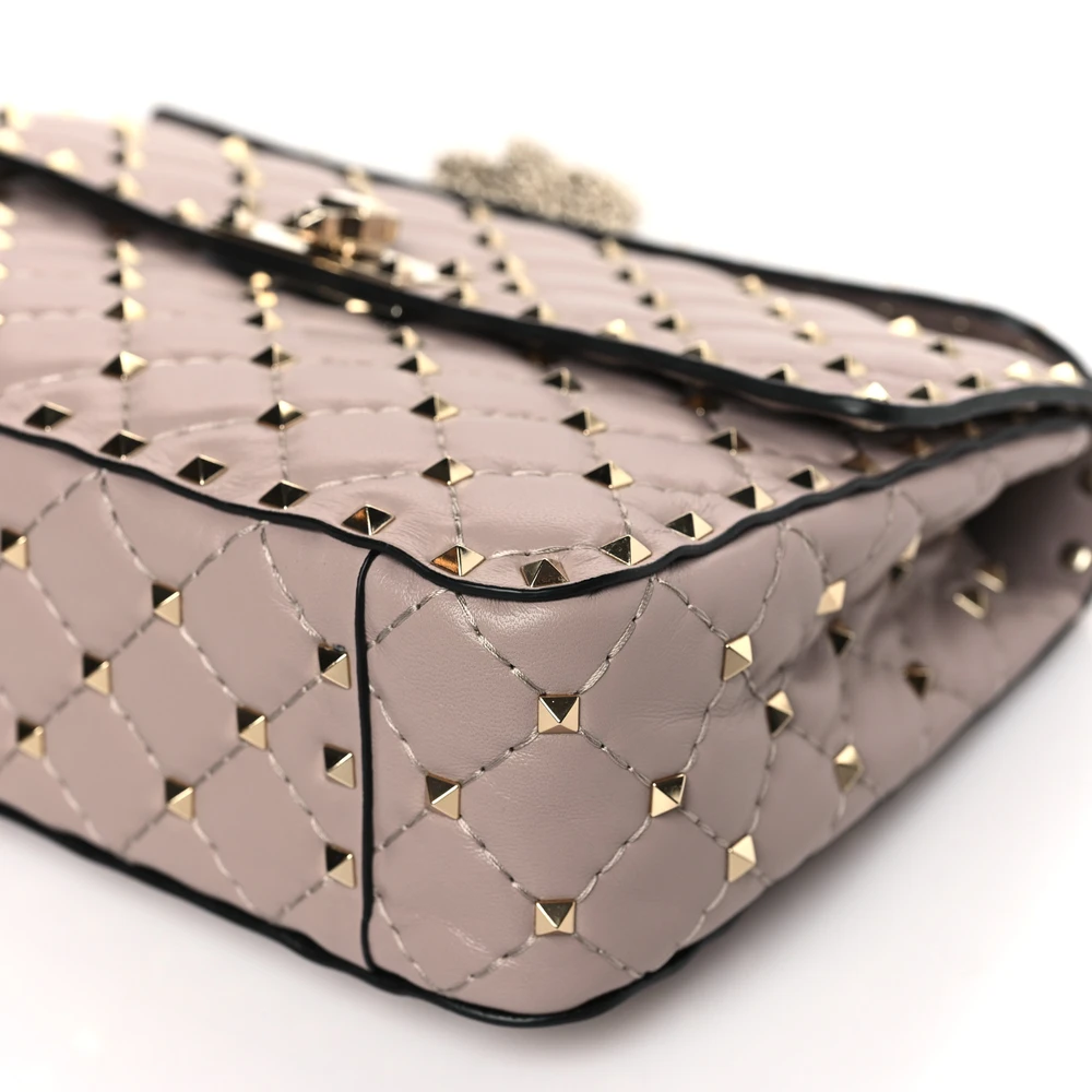 Lushentic Designer Bags: Medium Rockstud Spike Shoulder Bag in Poudre Lambskin - Image 5