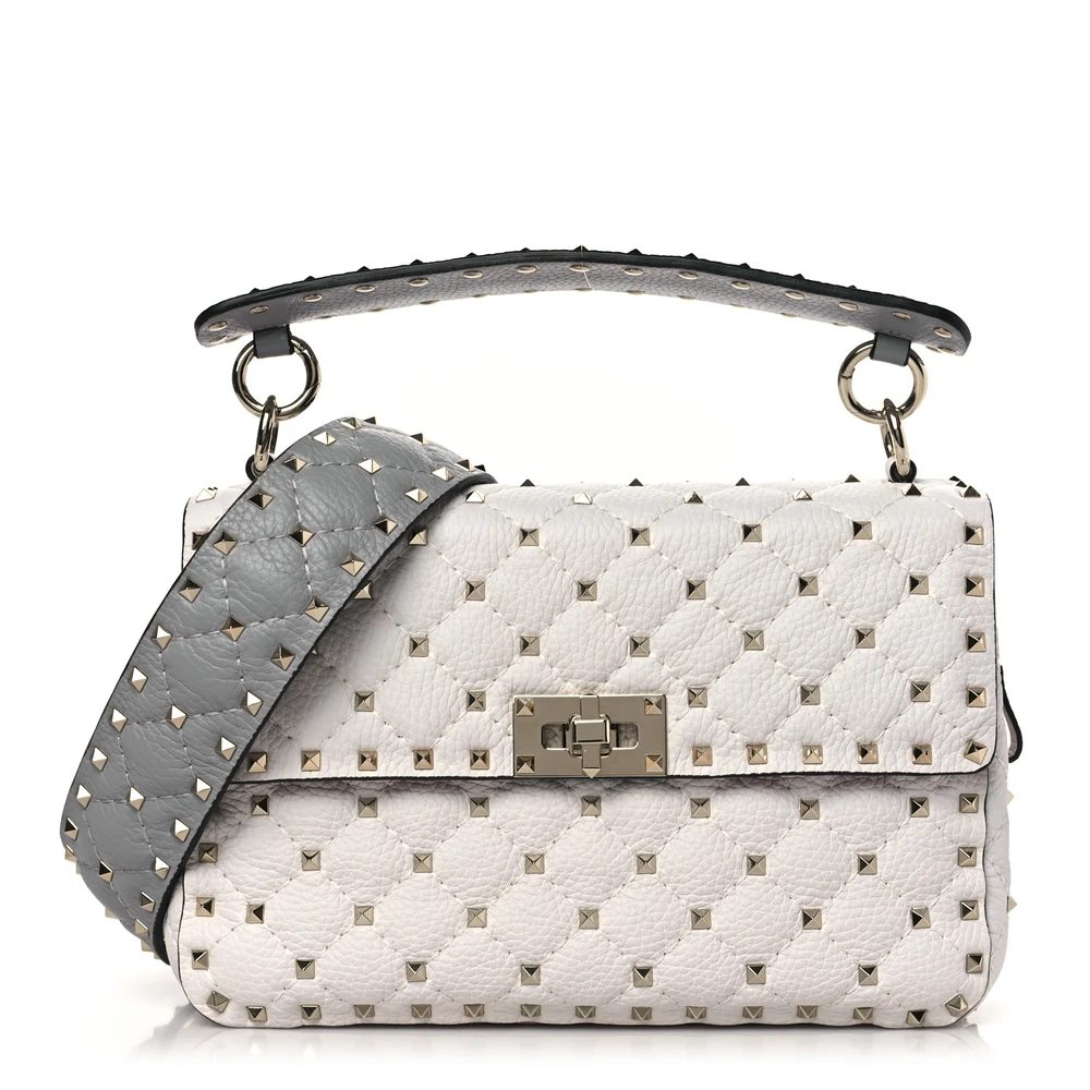 Lushentic Grade Replica Medium Rockstud Spike Shoulder Bag White Grey