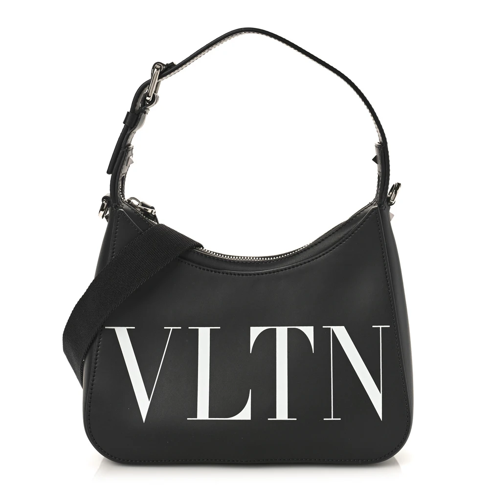 Lushentic Quality Bags Medium VLTN Print Shoulder Bag Black Calfskin Leather
