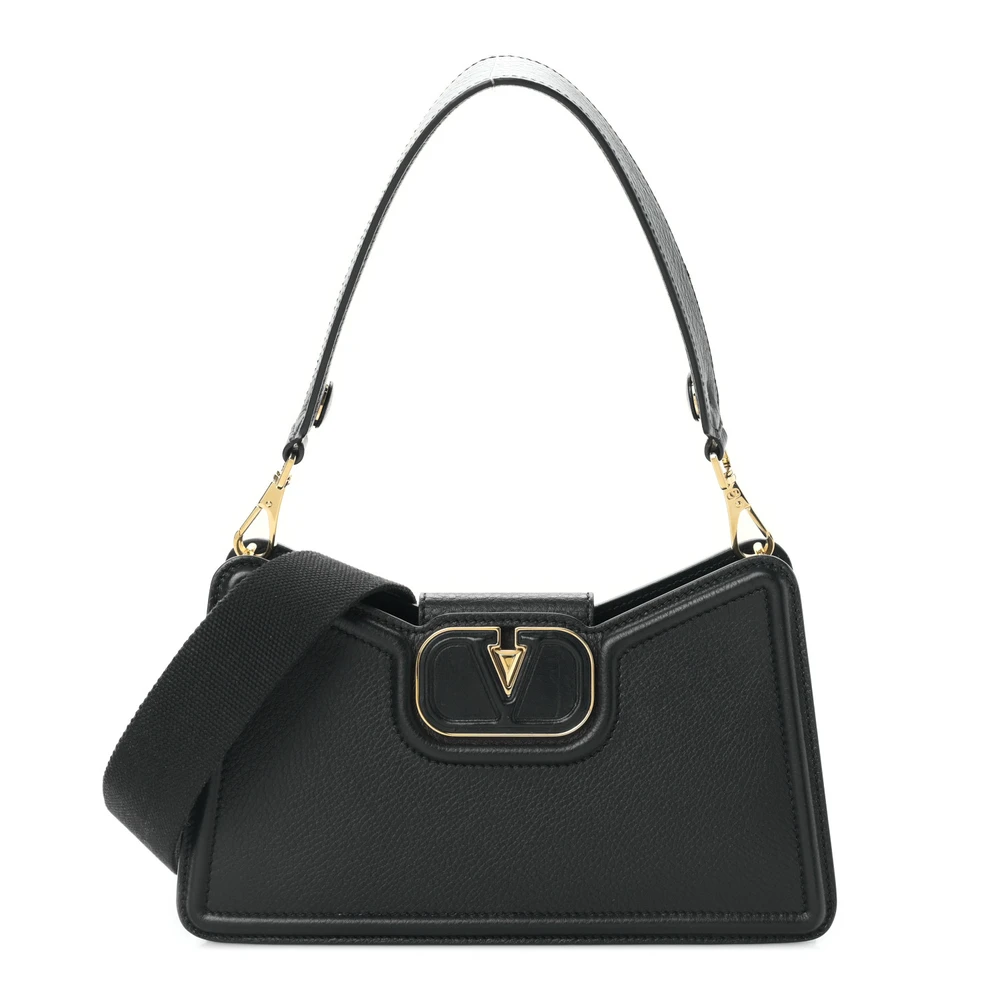 Lushentic Replicas Medium VLogo Signature Shoulder Bag Black Grainy Calfskin Leather Gold Hardware 2