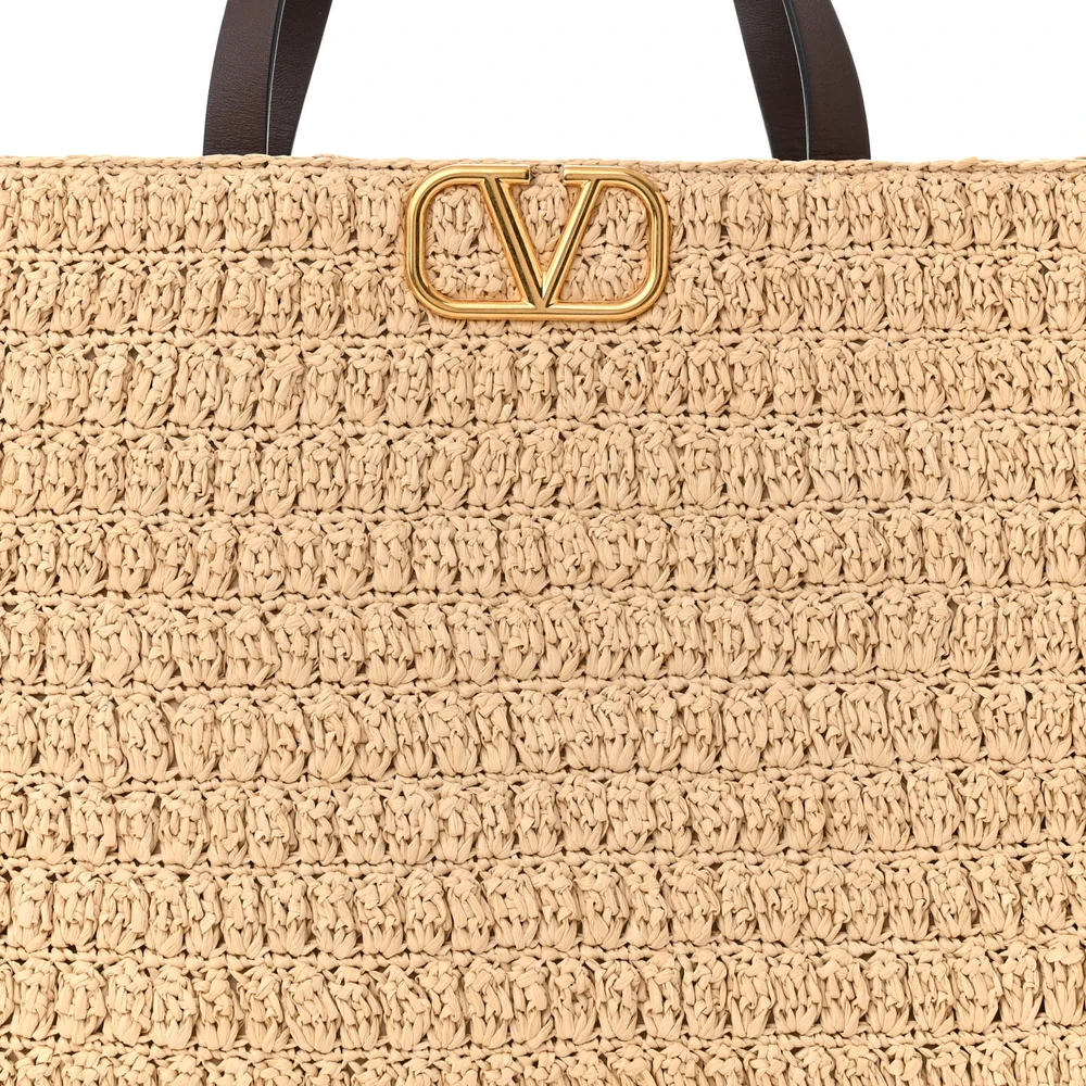 Lushentic Grade Medium Vlogo Tote in Naturale Fondant Raffia Leather - Image 8