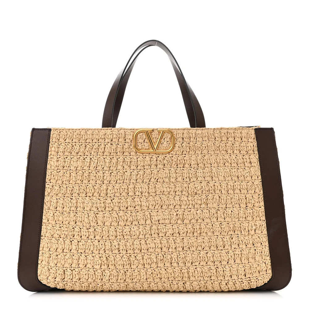 Lushentic Grade Medium Vlogo Tote in Naturale Fondant Raffia Leather
