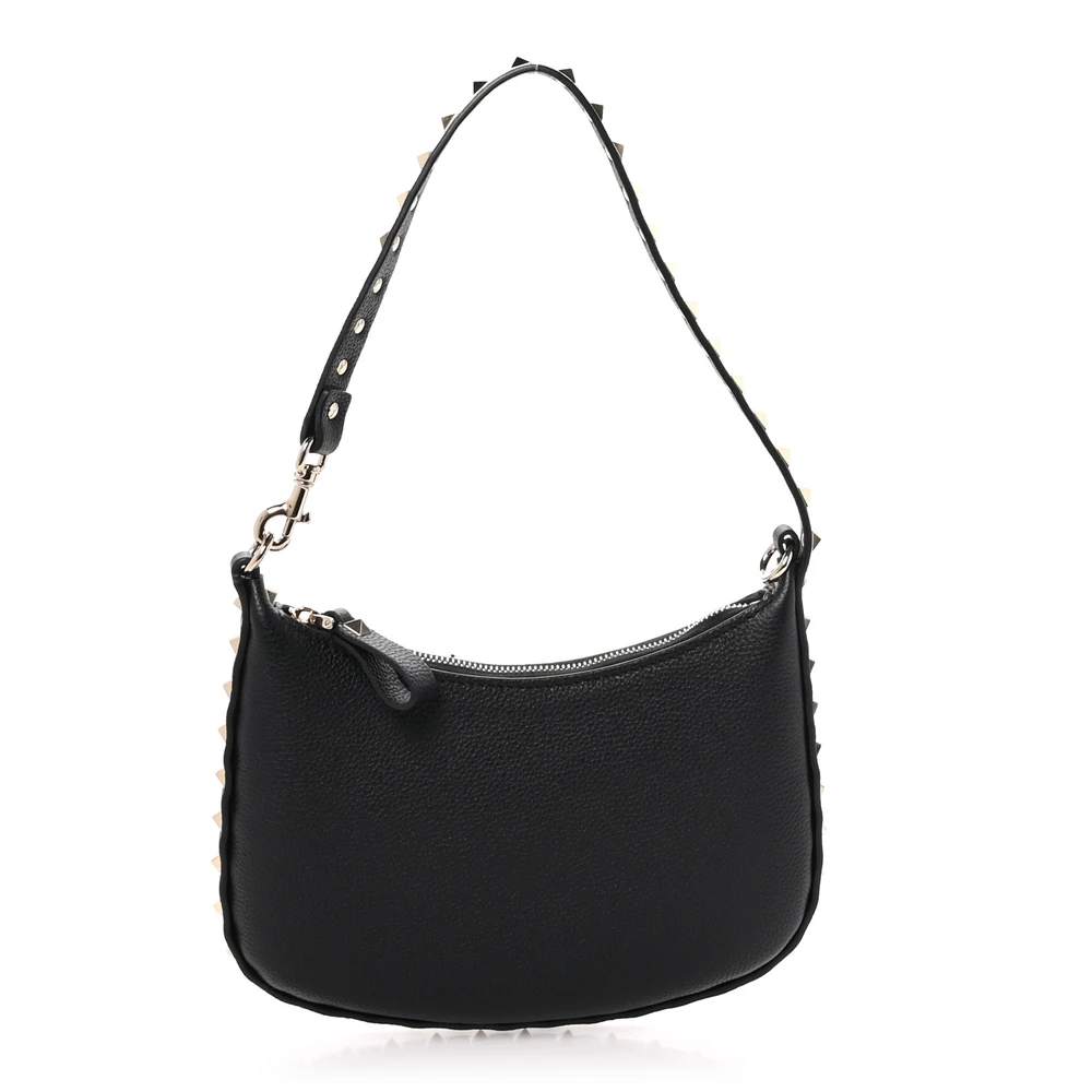 Lushentic Replicas Mini Rockstud Hobo Bag Black Grained Calfskin Leather