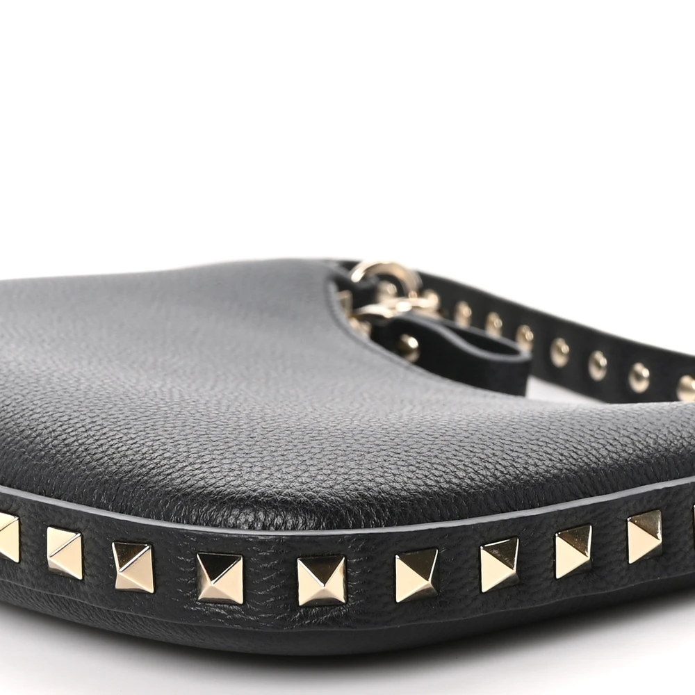 Lushentic Replicas Mini Rockstud Hobo Bag Black Grained Calfskin Leather - Image 5