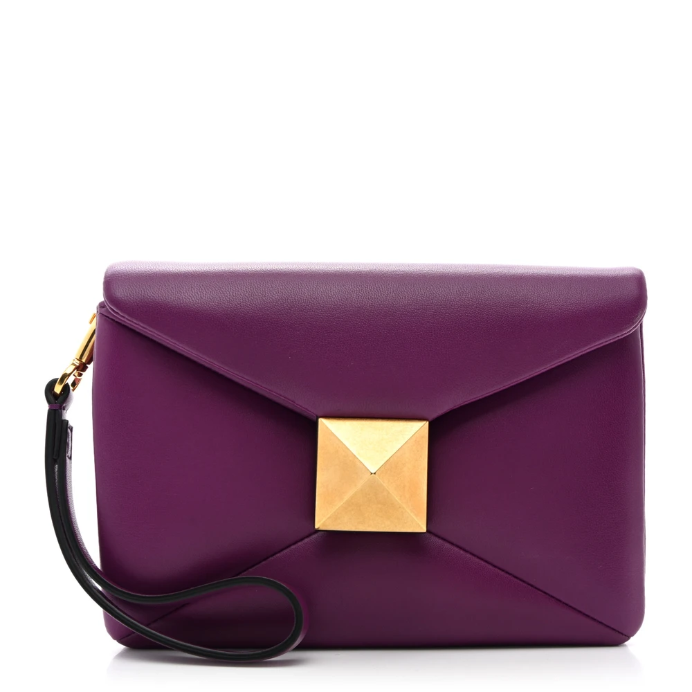 Lushentic Grade Small One Stud Wristlet Clutch Bag in Prune Nappa Leather