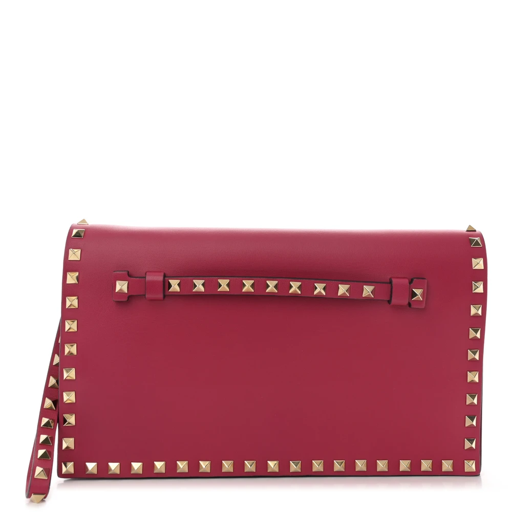 Lushentic Bags Small Rockstud Wristlet Clutch in Fuxia Nappa Leather