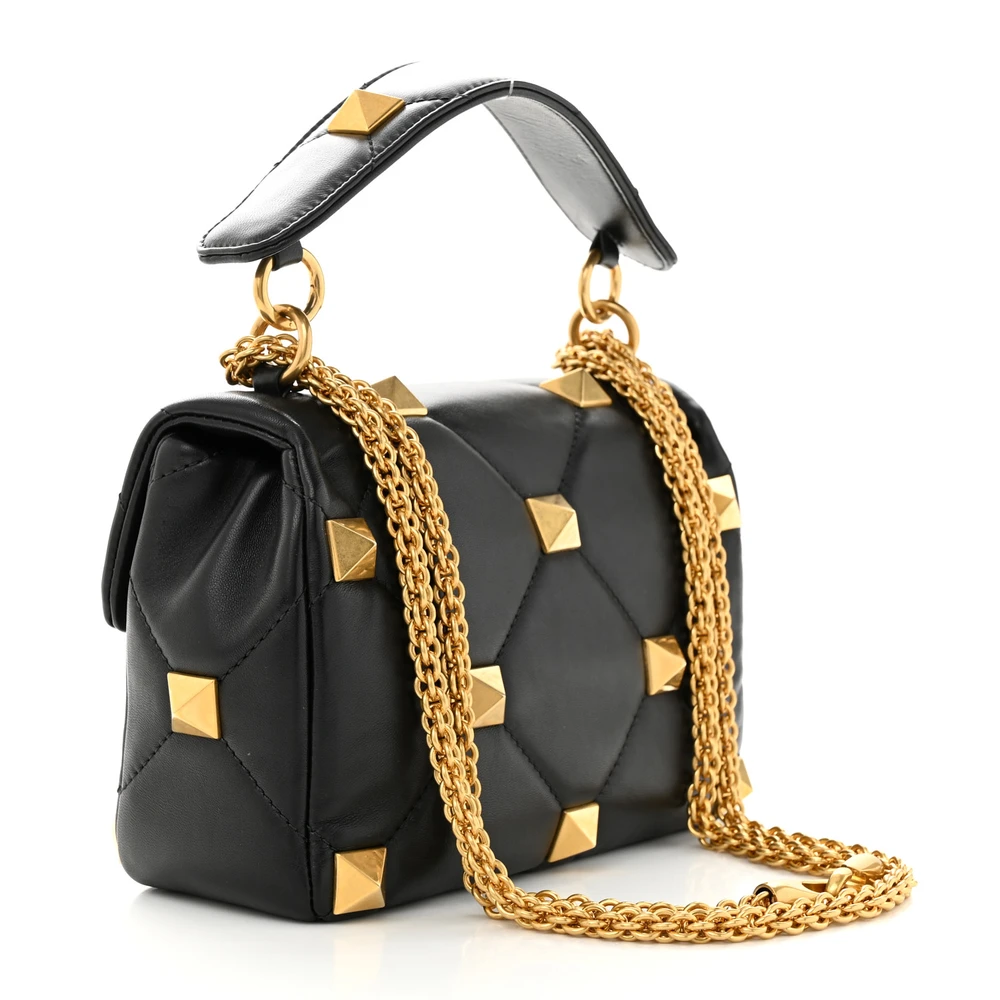 Lushentic Replica Handbags Small Roman Stud Shoulder Bag Black Nappa Leather Brass Hardware - Image 3