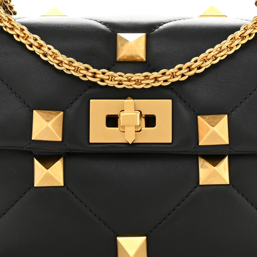 Lushentic Replica Handbags Small Roman Stud Shoulder Bag Black Nappa Leather Brass Hardware - Image 8