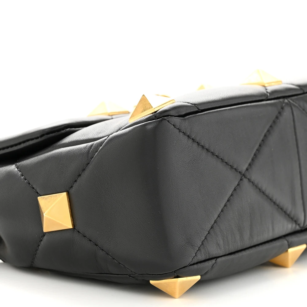 Lushentic Replica Handbags Small Roman Stud Shoulder Bag Black Nappa Leather Brass Hardware - Image 4