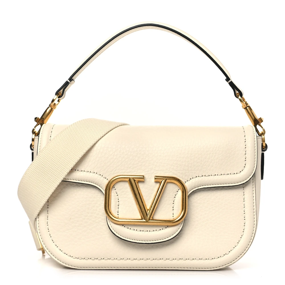 Lushentic Handbags: Small VLogo Top Handle Shoulder Bag Ivory
