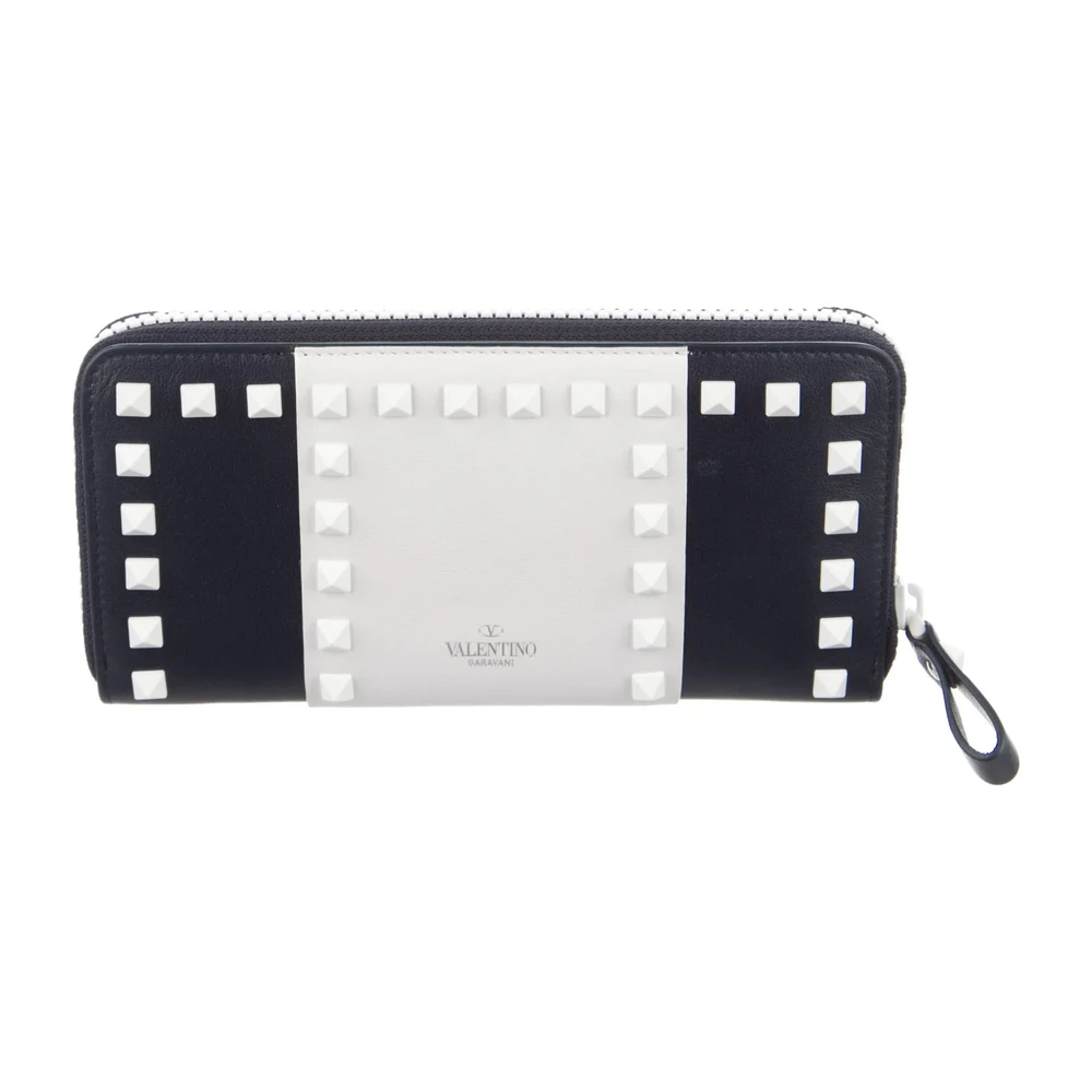 Lushentic Valentino Large Rockstud Continental Wallet Blue/White Calfskin Leather Silver Hardware