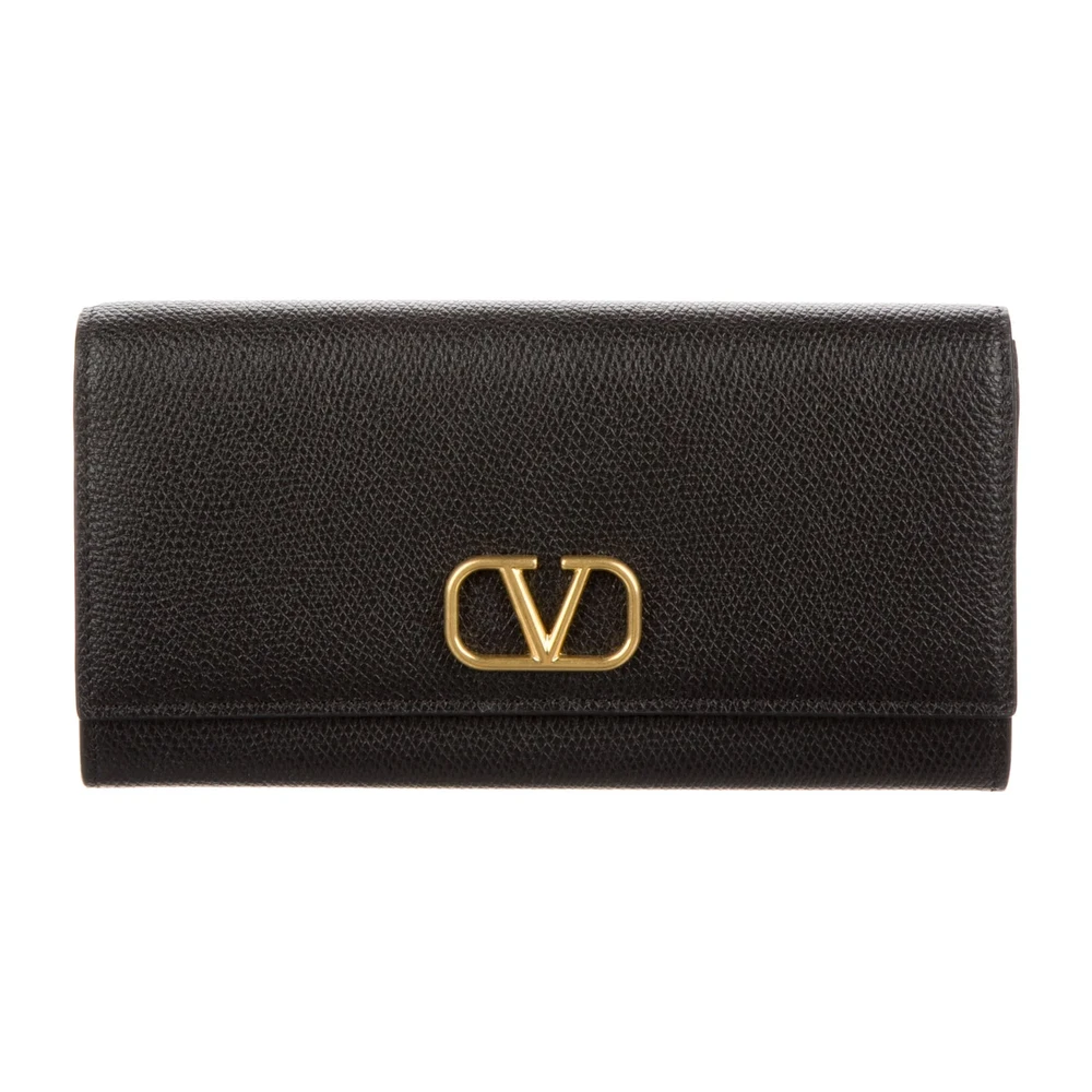 Lushentic Valentino Medium Continental Wallet Black Calf Leather Gold Hardware