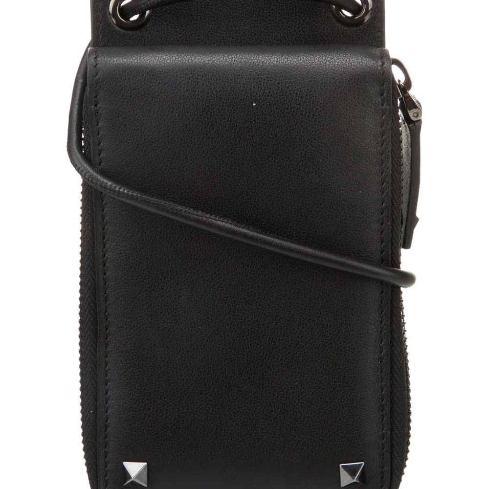 Lushentic Valentino Medium Rockstud Accents Wallet Black Calfskin Leather Silver Hardware