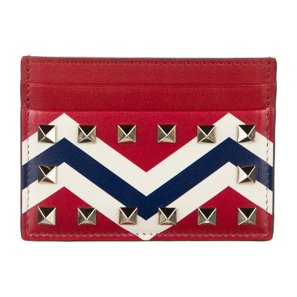 Lushentic Valentino Small Rockstud Accents Card Holder Red Calfskin Leather Silver Hardware - Image 3